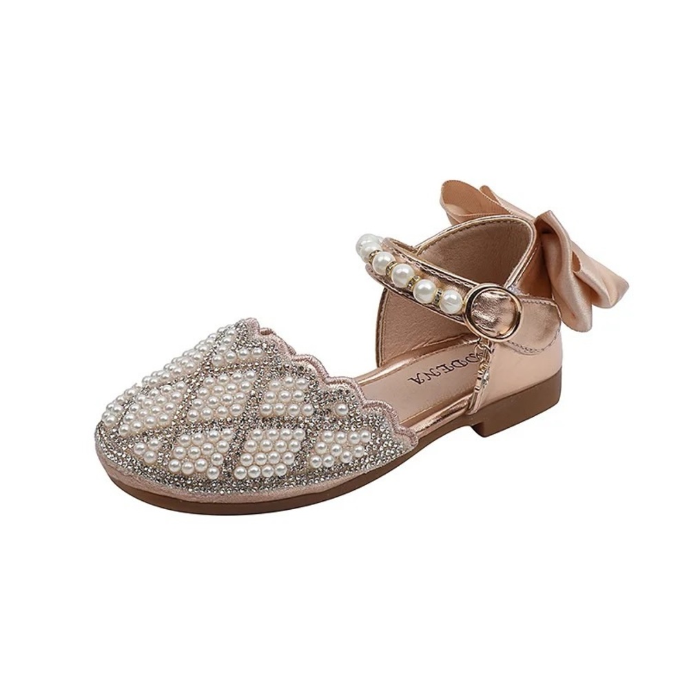 Girls Mary Jane Ballerina Flat Dress Shoes Pearl Rhinestone Glitter flats - Picture 5 of 10